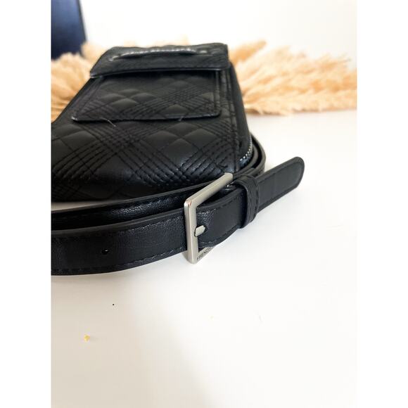 French Connection Black Quilted Crossbody Bag Faux Leather Wallet Phone Holder - Picture 3 of 10